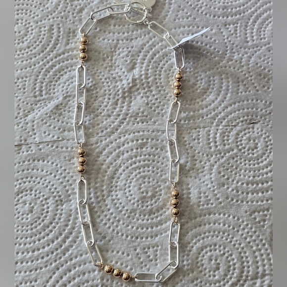 Lauren Ralph Lauren Women Silver Gold Chain Link Necklace New - Picture 2 of 10